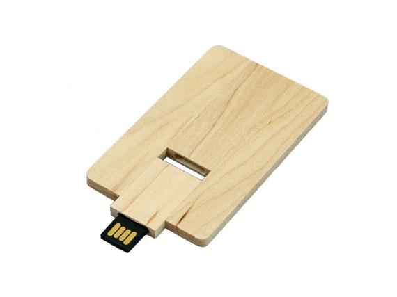 USB 2.0- флешка на 64 Гб в виде деревянной карточки с выдвижным механизмом