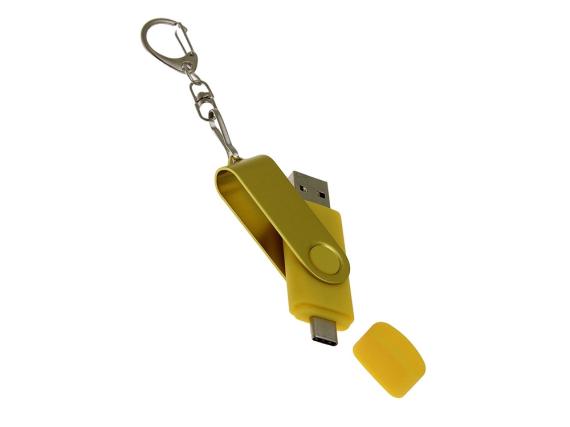 USB 2.0- флешка на 32 Гб с поворотным механизмом и дополнительным разъемом Type-C