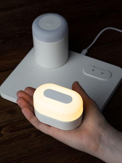 Станция беспроводной зарядки с колонкой и ночником Trilogy, белая