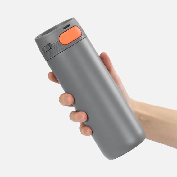 Термостакан X1 с цветной кнопкой, серый с оранжевым