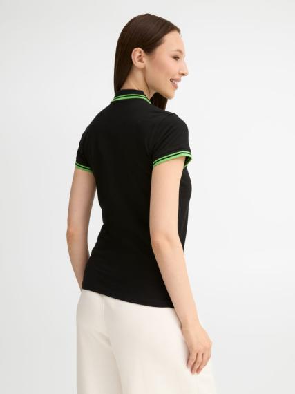Рубашка поло женская Pasadena Women 200 с контрастной отделкой, черный/зеленый, размер XXL